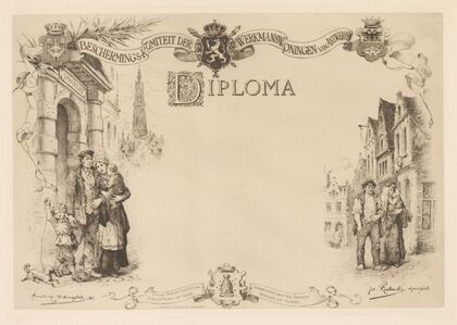 Diploma with a family on the street to the left and right