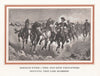 Dismounted–the fourth troopers moving the led horses