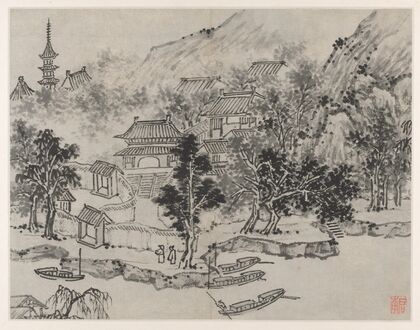 Distant View of Tiger Hill from the Canal Mooring, from Twelve Views of Tiger Hill, Suzhou (after 1490)