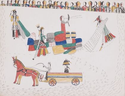 Distribution of goods and gathering of Indians
