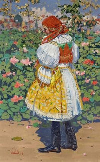 Dívka v kroji v zahrade (Girl in Traditional Dress in a Garden)