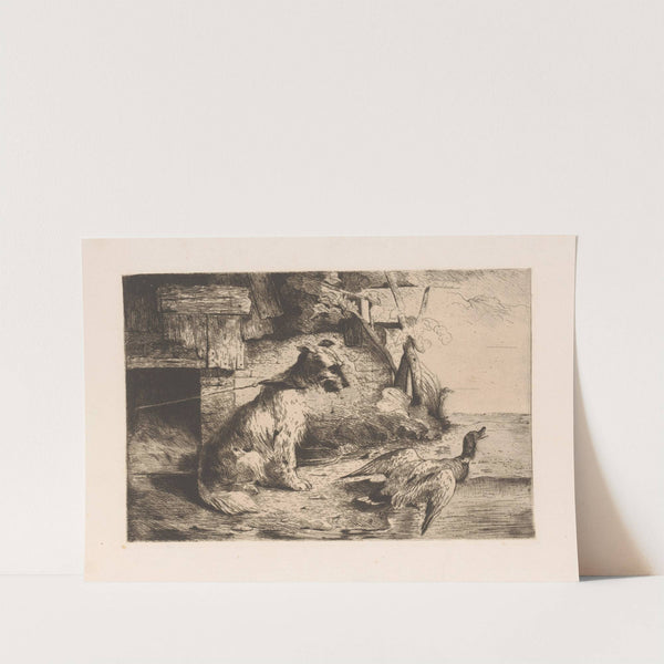 Dog on a chain and a duck by Zacharie Noterman
