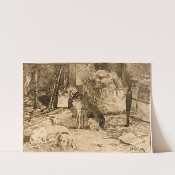 Dogs on the Hearth no. 1 (1887) by Julian Alden Weir