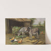 Donkeys and chickens in a farmyard by Edgar Hunt