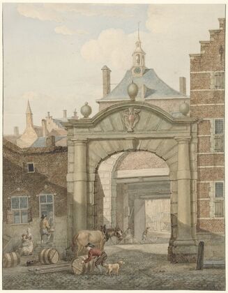 Doorkijkje door een poort te Dordrecht