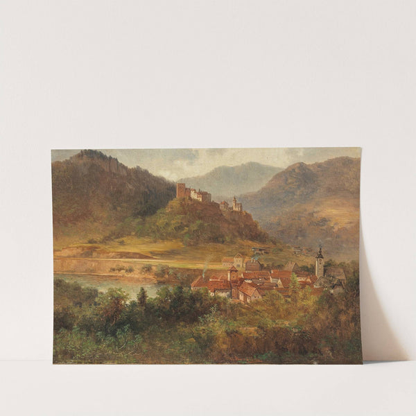 Dorf mit Fluss und Burg by Adolf Obermüllner