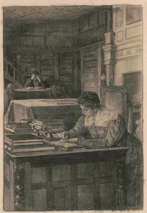 Dorothea busy in the old library (1899)