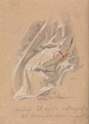Drapery study with foot and inscription
