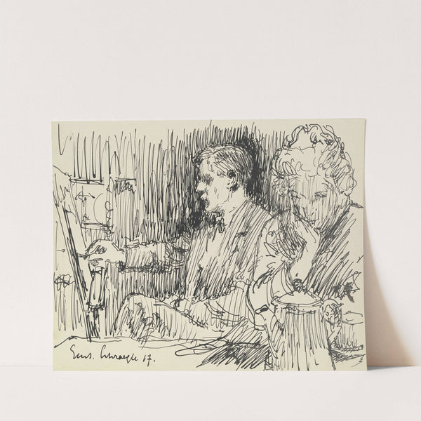 Draughtsman and lady at the table by Gustav Schraegle