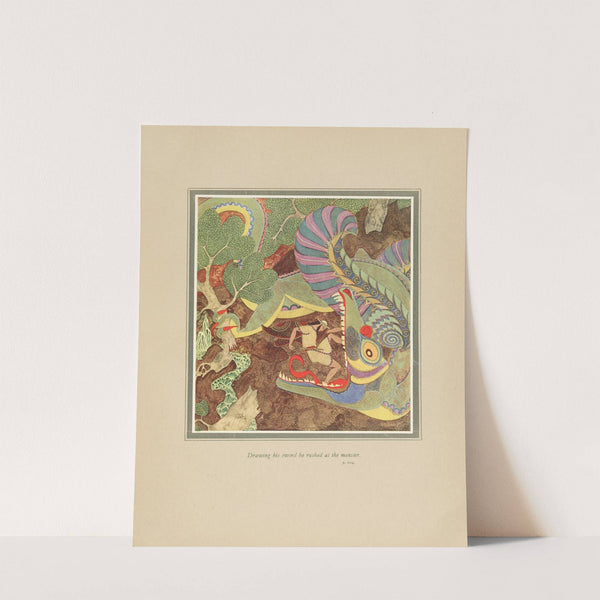 Drawing bis sword, he rushed at the monster (1919) by Edmund Dulac