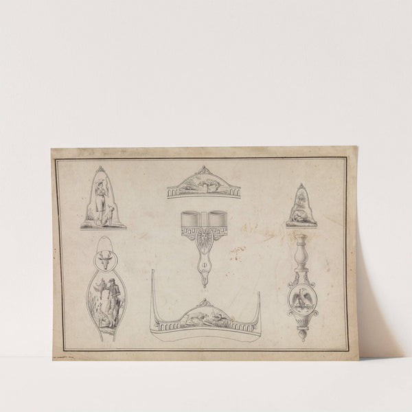 Drawing with Seven Designs for Firearms Ornament by Jean-Francois Lucas