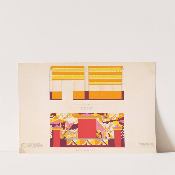 Drawings for proposed decorations of Mike Lyman’s Restaurant, 424 W. Sixth St., Los Angeles, CA.] [Drawing #7, playroom elevation L and bar elevation M (1945) by Winold Reiss