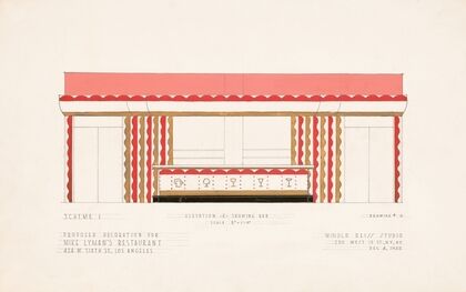 Drawings for proposed decorations of Mike Lyman’s Restaurant, 424 W. Sixth St. Los Angeles, CA.] [Scheme 1; elevation – K – showing bar (1945)