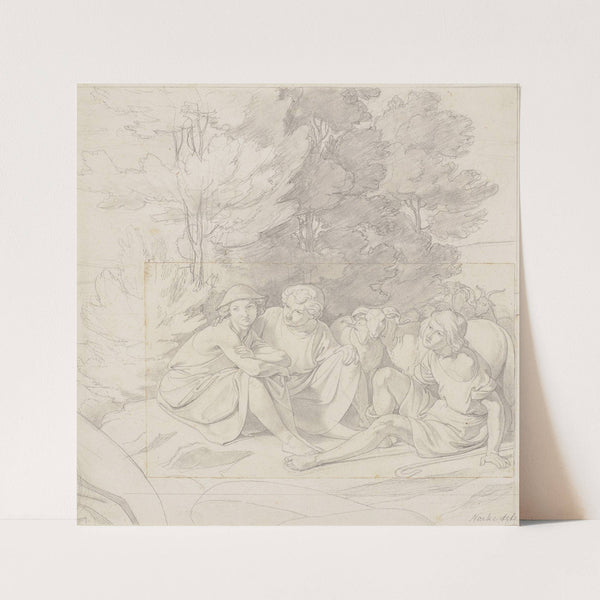Drei Hirten mit Schafen und Ziegen an einer Baumgruppe sitzend (ca. 1821 – 1823) by Gustav Heinrich Naecke