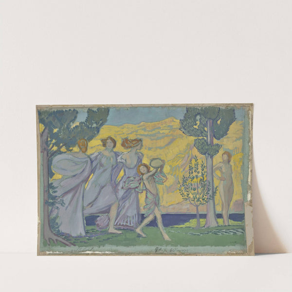 Drei tanzende Mädchen und Tamburinschläger by Ludwig von Hofmann