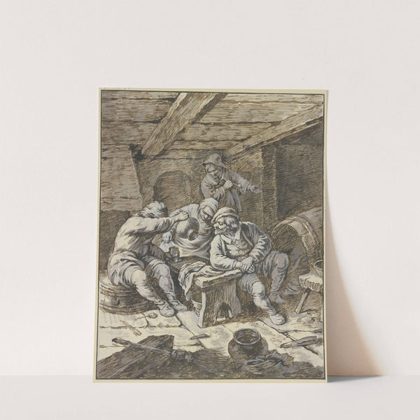 Drei zechende Bauern und eine Bäerin an einer Bank by Johann Albrecht Dietzsch