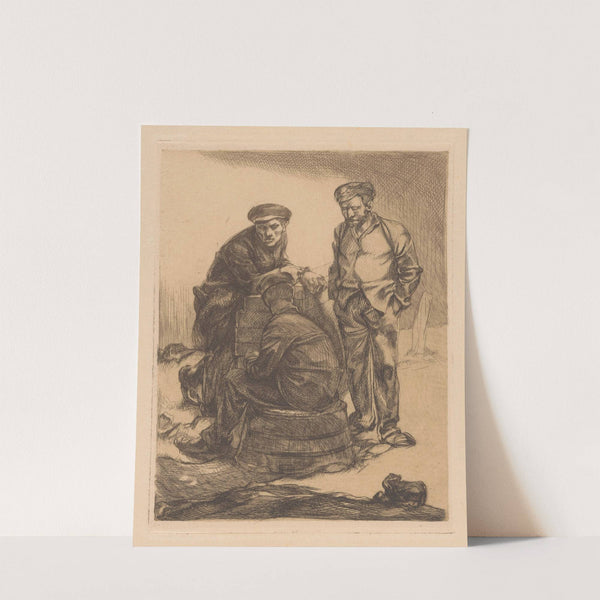 Drie arbeiders met pet by Johannes Josephus Aarts