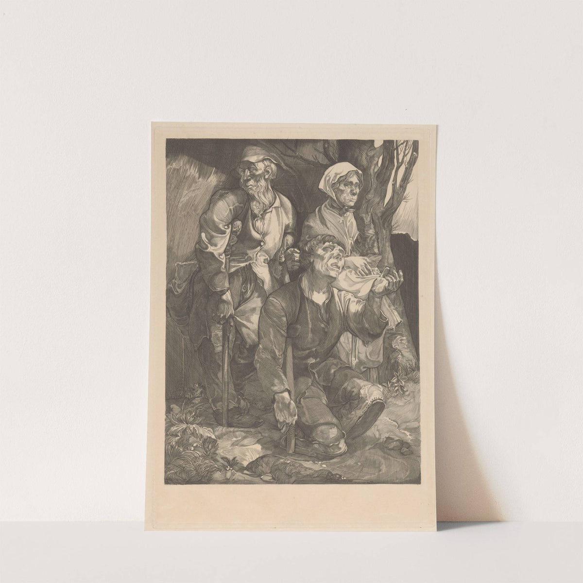 Drie bedelaars bij een boom by Johannes Josephus Aarts