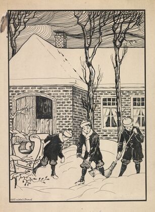 Drie jongens in de sneeuw