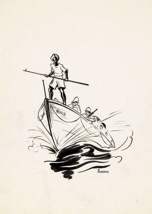 Drie mannen op een boot
