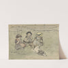 Drie meisjes met een hond zittend in een weiland (1860 - 1921) by Adolf le Comte