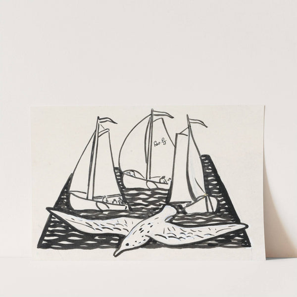 Drie zeilschepen en een meeuw (1891) by Leo Gestel