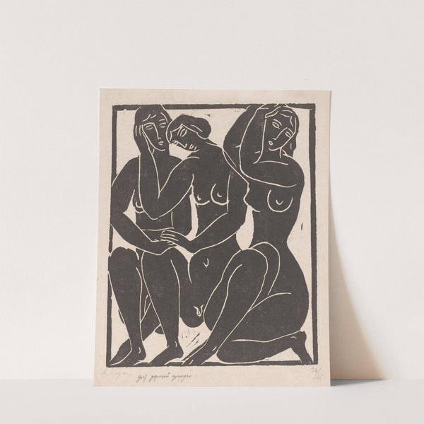 Drie zittende naakte vrouwen by Moissej Kogan