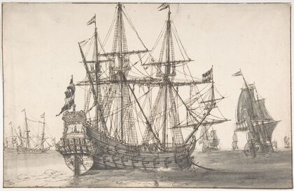Dutch Men Of War At Anchor