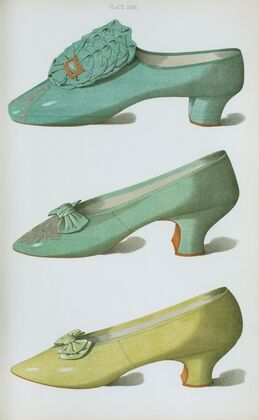 Eau-de-nil satin shoe worn by Miss Ada Cavendish as Lady Teazle