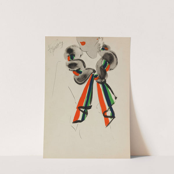 Echarpe de fourrure grise torsadée avec tissu rayé de 4 couleurs (1938) by M. P. Leven
