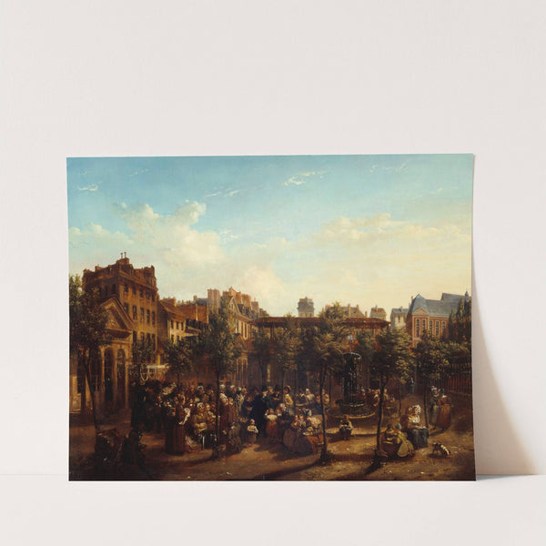 Edme Champion (1764-1852), dit ‘l’homme au petit manteau bleu’, distribuant de la soupe et du pain sur la place du marché Saint-Martin (1834) by Jean Baptiste Lecoeur