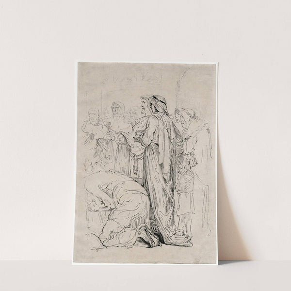 Een groep mensen volgt een kerkdienst by Matthijs Maris