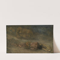 Een leeuwin met haar welpen bij een dode zwarte man, genaamd ‘Nemesis’ (1870 - 1905) by John Macallan Swan