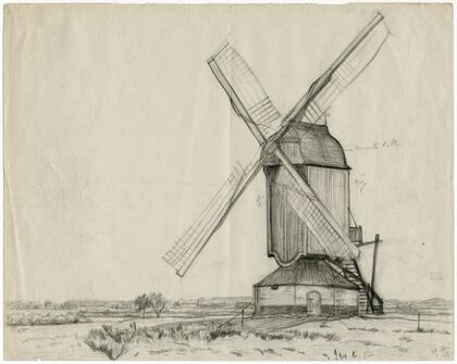 Een standerdmolen in een vlakte