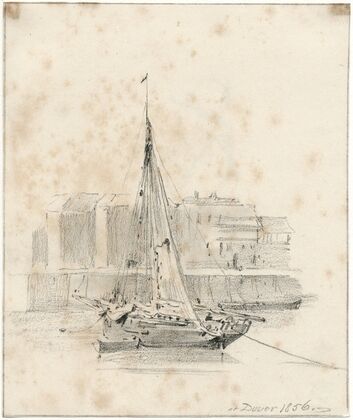 Een zeilboot op het strand bij Dover