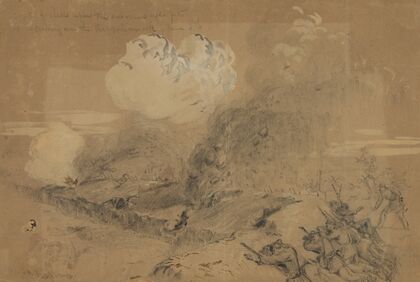 Effects of shells upon the enemies rifle pits at the crossing over the Rappahannock–June 5th