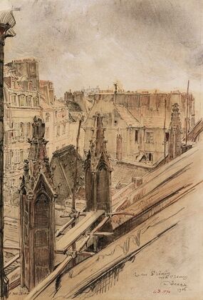 Effets de toits, rue Saint Séverin, 1906, vue du haut de l’église Saint-Séverin (1915-1945)
