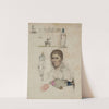 Eight small drawings, inclulding portrait, figure studies, carts by William Berryman