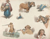 Eight studies; Woman with Basket, Blinkered Cart Horse, etc.
