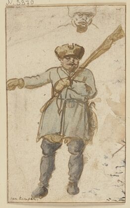 Ein Jäger mit Gewehr und Pelzmütze