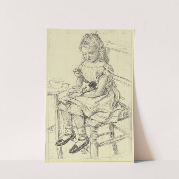 Ein Mädchen beim Füttern ihrer Puppe by Otto Scholderer