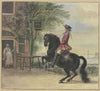 Ein Reiter mit Dreispitz und Zopf, im Hintergrund eine Kanallandschaft