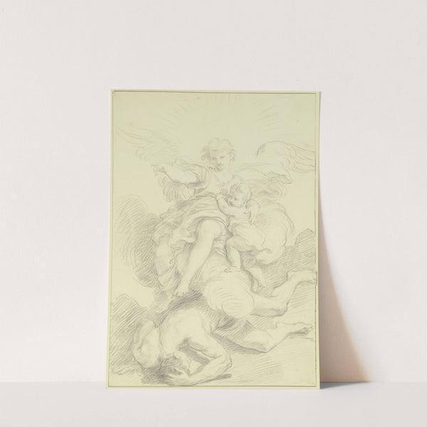 Ein Schutzengel hält ein Kind in seinen Armen, zu seinen Füßen ein gestürzter Mann by Carlo Maratta