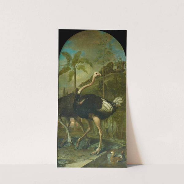 Ein Straußenpaar, im Hintergrund ein Sarkophag by Ignaz Heinitz von Heinzenthal