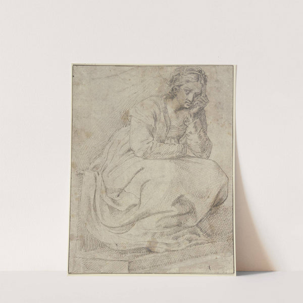 Eine auf einer Treppe sitzende Frau by Ludovico Carracci