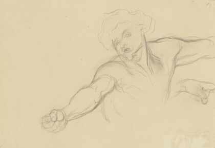 Einer der Richard III. heimsuchenden Geister, die rechte Hand mit geballter Faust vorstreckend