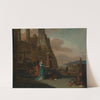 Elegant figures, including a man in Turkish dress, on the quay of a Mediterranean port by Thomas Wijck