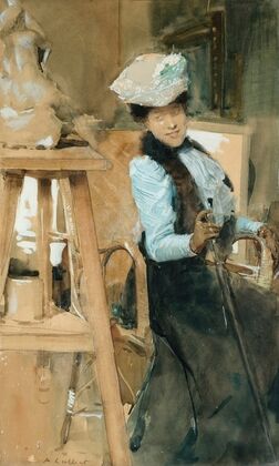 Elegant lady in a sculptor’s studio