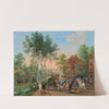 Elegant travellers visiting a village by a river by Peeter Gysels