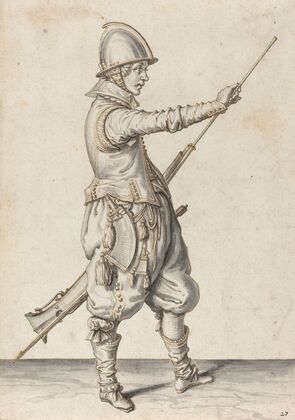 Elegantly Dressed Soldier Tamping His Caliver